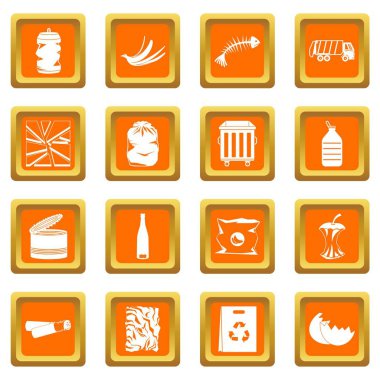 Turuncu atık ve çöp Icons set