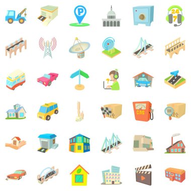 Şehir yer Icons set, karikatür tarzı