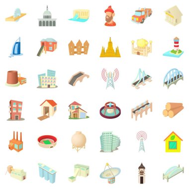 İnşaat site Icons set, karikatür tarzı