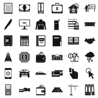 Kredi banka Icons set, basit tarzı