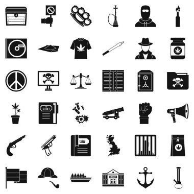 Tehlike suç Icons set, basit tarzı