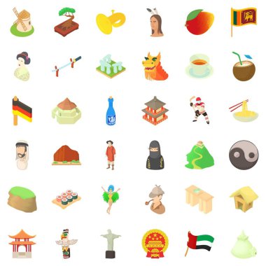 Icons set, karikatür tarzı Çin kültürü