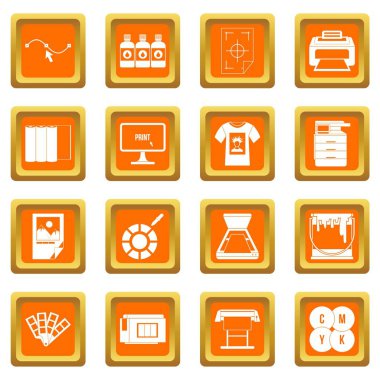 Turuncu yazdırma Icons set