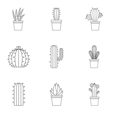 Çöl kaktüs simge seti, anahat stili
