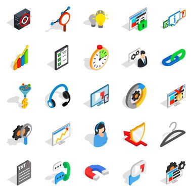 Bulut simgeleri ayarlandı, izometrik biçim