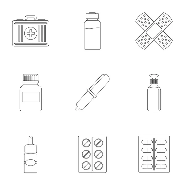 Conjunto de iconos de farmacia, estilo de esquema — Archivo Imágenes Vectoriales