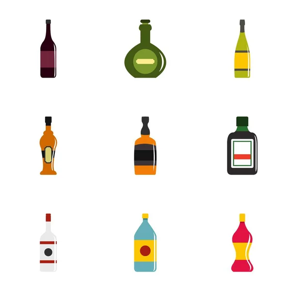 Types of bottle icon set, flat style — Stock Vector