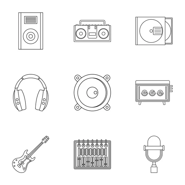 Music recording icon set, outline style — Stock Vector