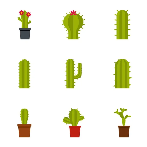 Tipos de conjunto de iconos de cactus, estilo plano — Vector de stock