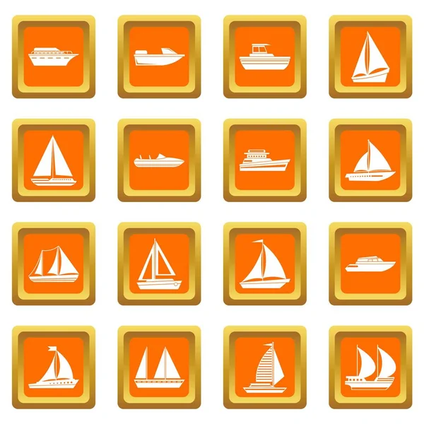 Boat and ship icons set orange — Stock Vector