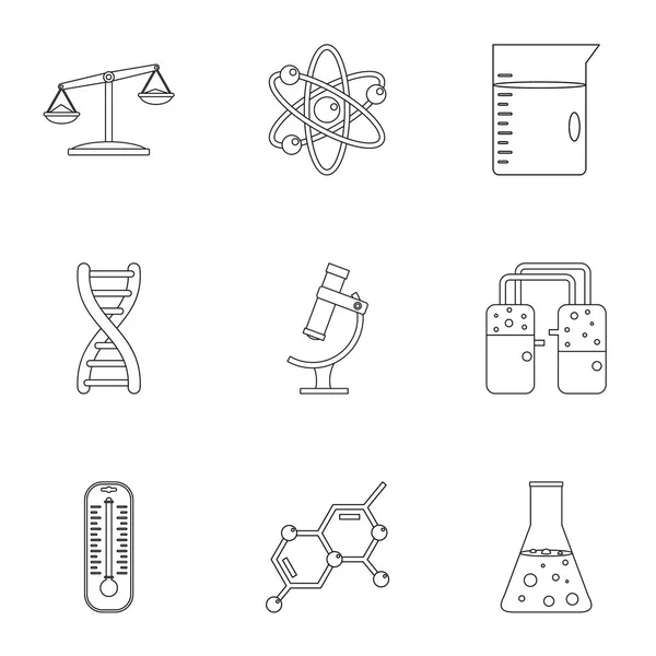 Conjunto de iconos de laboratorio químico, estilo de esquema — Vector de stock