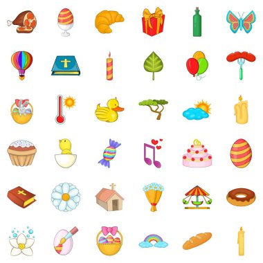 İyi Paskalya Icons set, karikatür tarzı