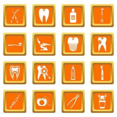 Turuncu diş bakımı Icons set