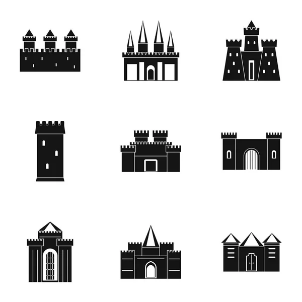 Ensemble d'icônes de châteaux anciens, style simple — Image vectorielle