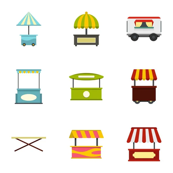 Conjunto de ícones de quiosque de rua, estilo plano — Vetor de Stock