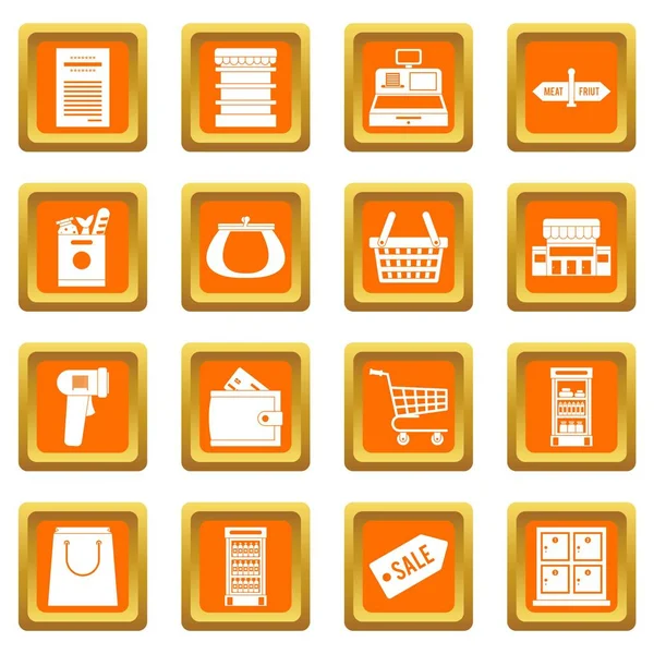Ícones de supermercado conjunto laranja — Vetor de Stock