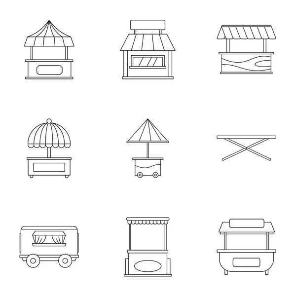 Symbolset für Straßenstände, Outline-Stil — Stockvektor