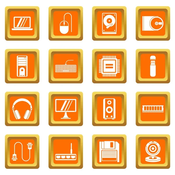 Conjunto de iconos de ordenador naranja — Vector de stock