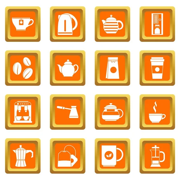 Thee en koffie pictogrammen instellen oranje — Stockvector