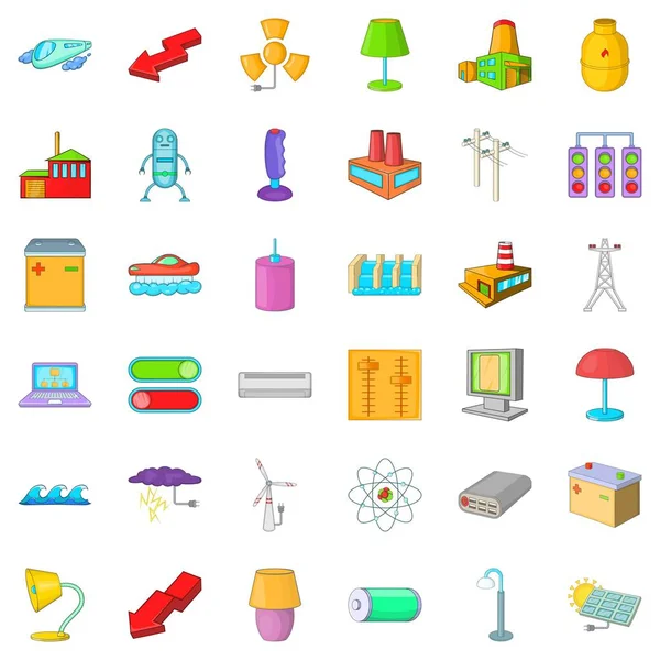 Conjunto de iconos de lámpara de electricidad, estilo de dibujos animados — Vector de stock