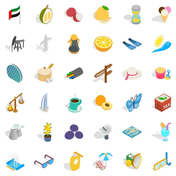 Viaje en conjunto de iconos de emiratos, estilo isométrico — Vector de stock