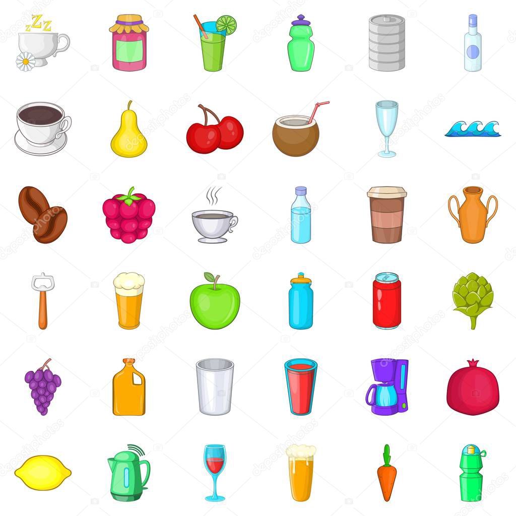 Tasty drink icons set. Cartoon style of 36 tasty drink vector icons for web isolated on white background