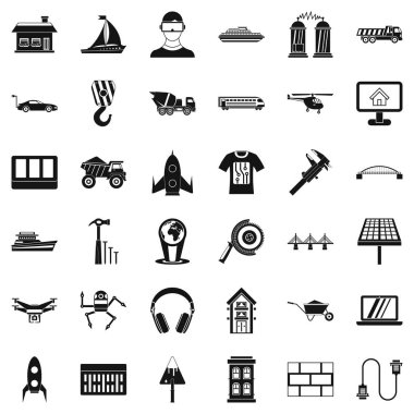 Mühendislik donanımları Icons set, basit tarzı