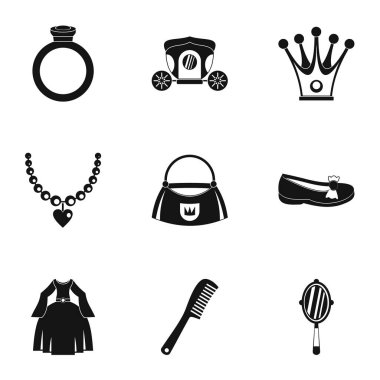 Prenses şeyler simge seti, basit tarzı