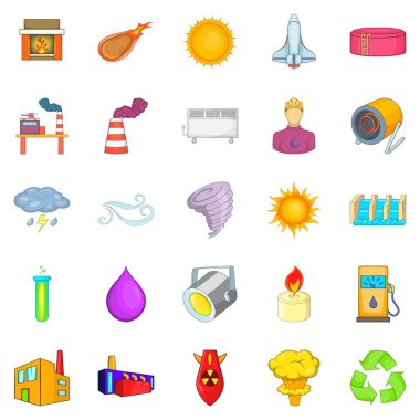 Yenilenebilir enerji Icons set. Beyaz arka plan üzerinde izole web için 25 yenilenebilir enerji vektör simge kümesi çizgi film