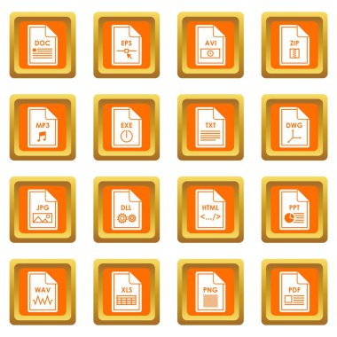 File format icons set orange clipart