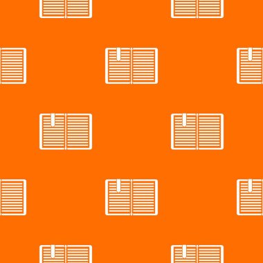Açık kitap kırmızı yer imi desenli herhangi bir tasarım için turuncu renkte sorunsuz yineleyin. Vektör geometrik çizim