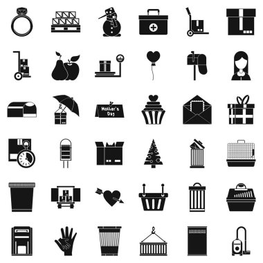 Karton kutu Icons set, basit tarzı