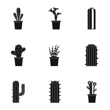 Çöl kaktüs simge seti, basit tarzı