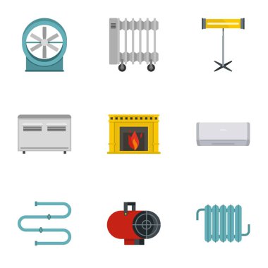 Elektrikli ısıtıcı simge seti, düz stil