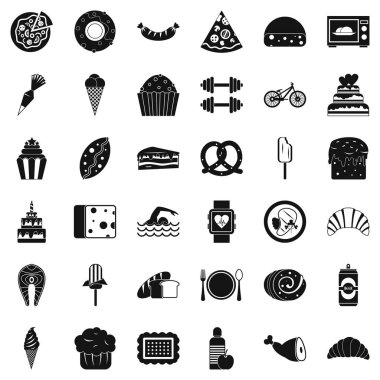 Kruvasan Icons set, basit tarzı kalori