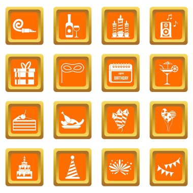 Mutlu Doğum günü simgeler turuncu ayarla