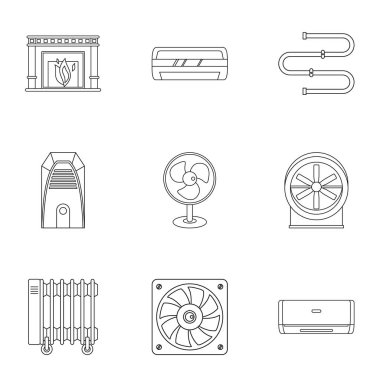 Isıtma soğutma hava simge seti, anahat stili