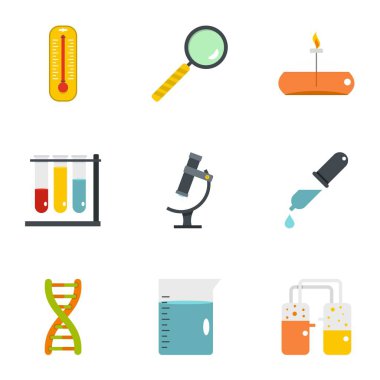 Kimyasal deneyim simge seti, düz stil
