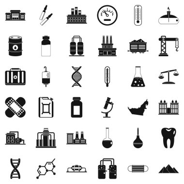 Kimyasal fabrika Icons set, basit tarzı