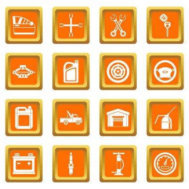Turuncu araç bakım ve onarım Icons set