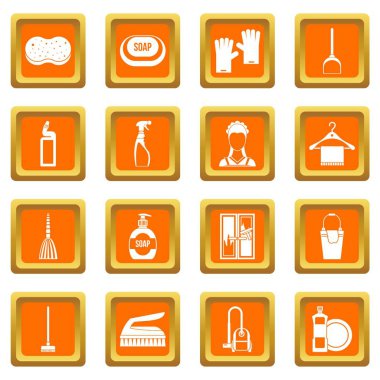 Turuncu ev temizlik Icons set