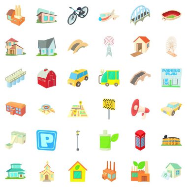 Şehir simgeler kümesi içinde otopark, karikatür tarzı