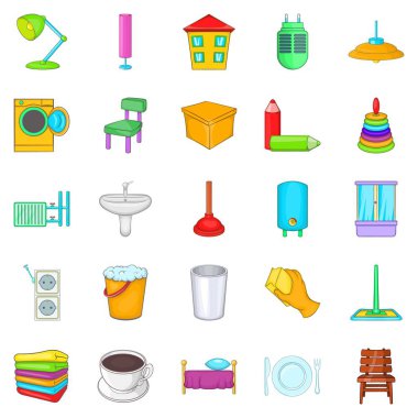 Rahat ev Icons set, karikatür tarzı