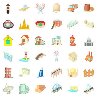 Şehir inşaat Icons set, karikatür tarzı