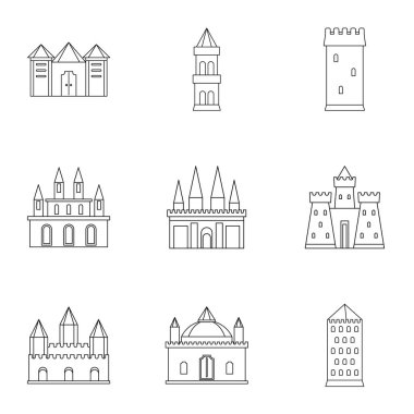 Kaleler ve kuleler simge seti, anahat stili