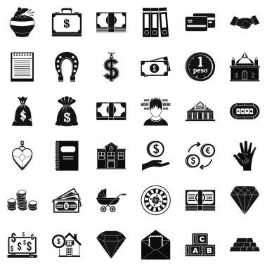 Banka Icons set, basit tarzı mevduat