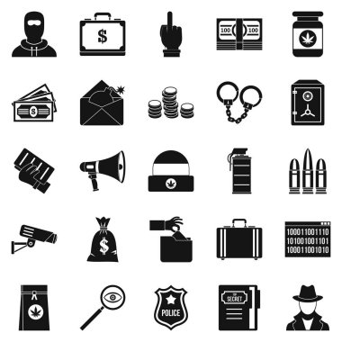Suç Icons set, basit tarzı