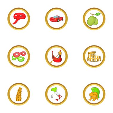 İtalya simge seti, karikatür tarzı konumlar