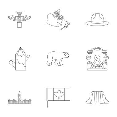 Kanada seyahat etmek simge seti, anahat stili