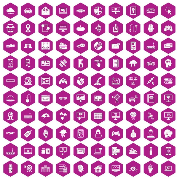 100 εικονικές εικόνες εξάγωνο βιολετί — Διανυσματικό Αρχείο